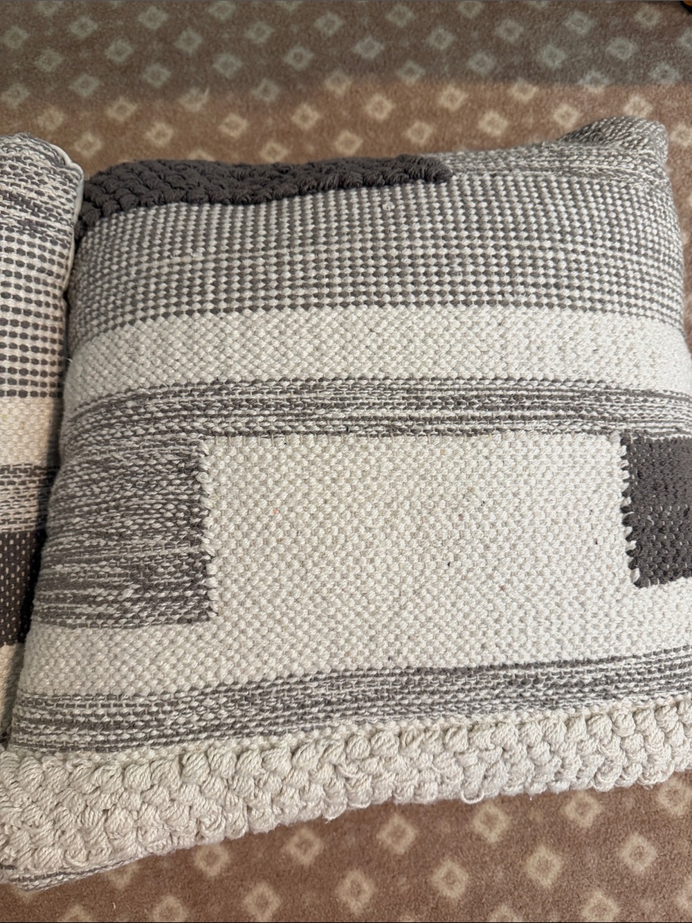 Decorative Throw Pillows in Neutral Gray and Cream Textured  (Set of 2) EUC - Picture 3 of 5